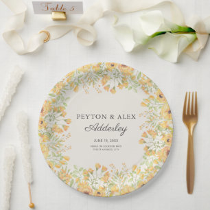 Pastellgelbe Florale Hochzeitsempfangsprobe Pappteller