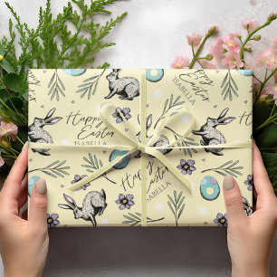 Pastellgelbe glückliche Osterhasen Geschenkpapier