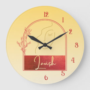 Pastellgelbe Gold-Signatur-Lavish-Wanduhr Große Wanduhr