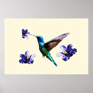 Pastellgelbe Gorgeous Hummingbird/Hibiskus Poster