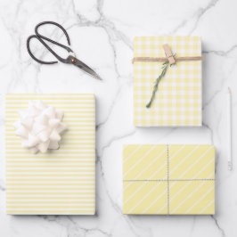 Pastellgelbe Karierte Streifenfeder Geschenkpapier Set
