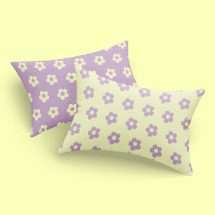 Pastellgelbe Lila Girly Reversible Daisy Print Kissenbezug