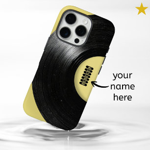 Pastellgelbe Retro-Schallplatte mit individuellem  iPhone 16 Pro Hülle