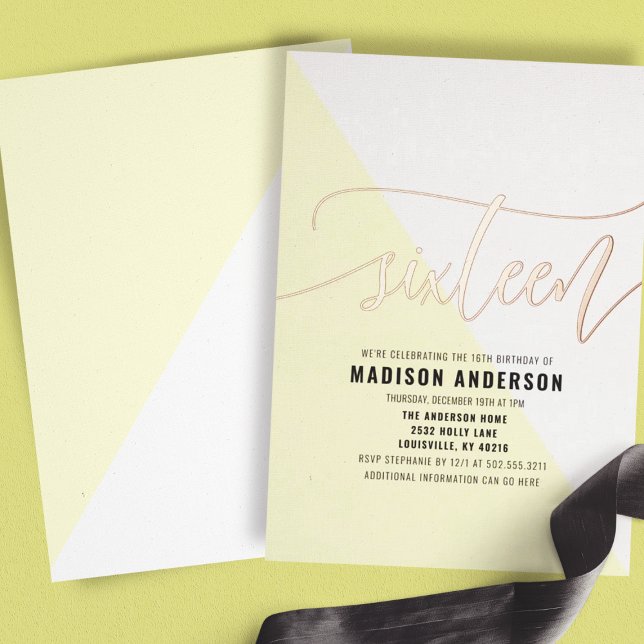 Pastellgelber Farbblock Sweet 16 Geburtstagsparty Folieneinladung (Von Creator hochgeladen)