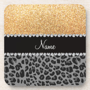 Pastellgelber Glitzer schwarzer Leopard Untersetzer