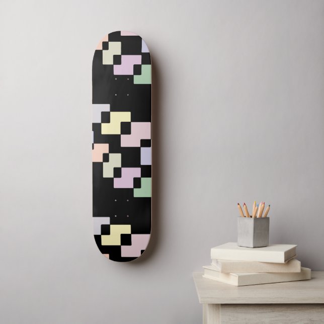 Pastellgeometrische Blöcke auf schwarz Skateboard (Wandkunst)