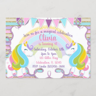 PastellGlitzerunicorns-Mädchen-Geburtstag Einladung