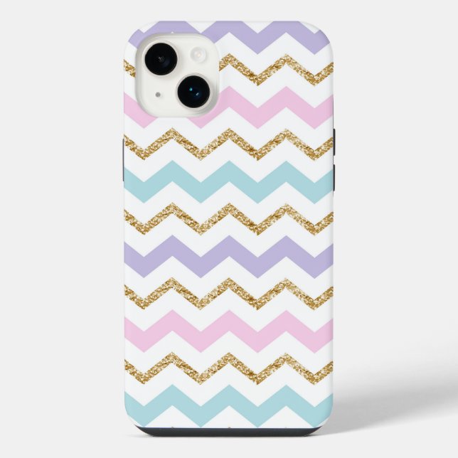 Pastellgold Glitter-Zickzack-Muster iPhone Hülle (Rückseite)