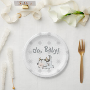 Pastellgrauer Babydrache Pappteller