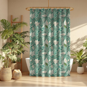 Pastellgrün Beige Vintage Botanisches Muster Duschvorhang