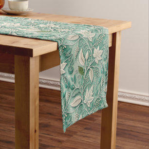 Pastellgrün Beige Vintage Botanisches Muster Kurzer Tischläufer