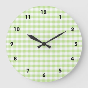 Pastellgrün Gingham-Muster Große Wanduhr