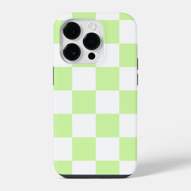 Pastellgrün kariertes Gingham-Muster iPhone Hülle (Rückseite)