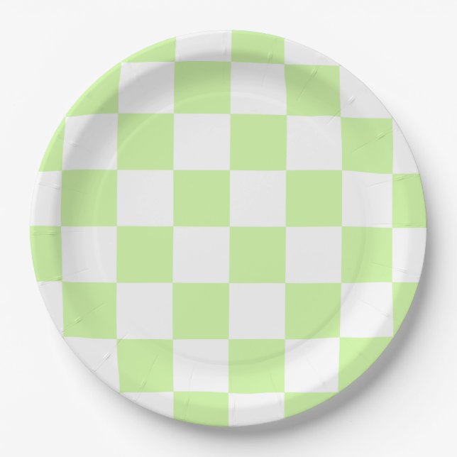 Pastellgrün kariertes Gingham-Muster Pappteller (Vorderseite)
