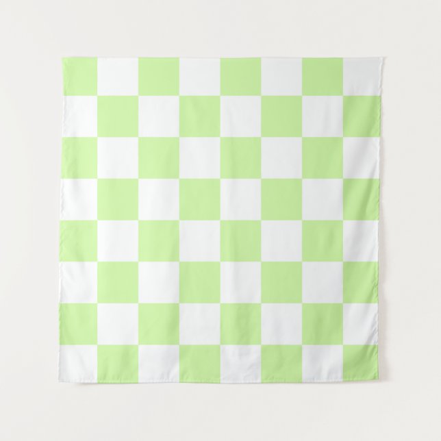 Pastellgrün kariertes Gingham-Muster Wandteppich (Vorderseite)