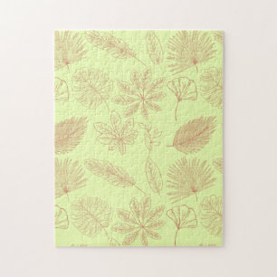 Pastellgrün und beige Blätter Muster Puzzle
