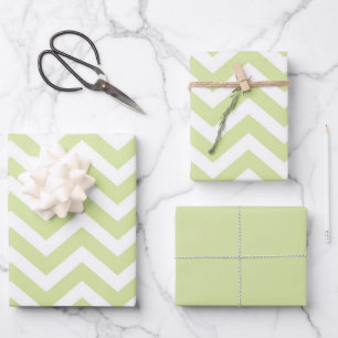 Pastellgrün- und Weiß-Chevron-Hochzeit Geburtstag Geschenkpapier Set