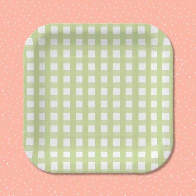 Pastellgrüne Gingham-Karopapierplatte Pappteller (Von Creator hochgeladen)