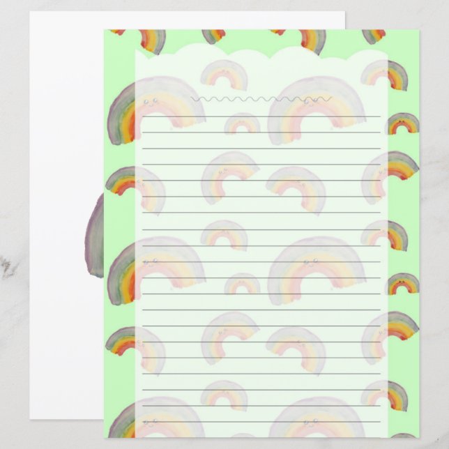 Pastellgrüne Kawaii-Regenbogen-Schreibwarenpapier (Vorne/Hinten)
