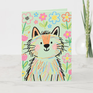 Pastellgrüne Kritzelkatze Grußkarte Karte