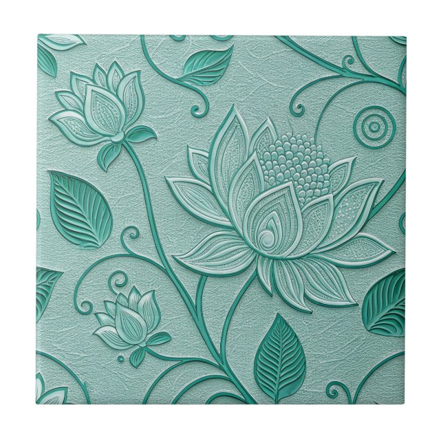 Pastellgrüne Lotus-Prägung Fliese (Vorderseite)