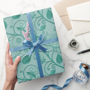 Pastellgrüne Lotus-Prägung Geschenkpapier