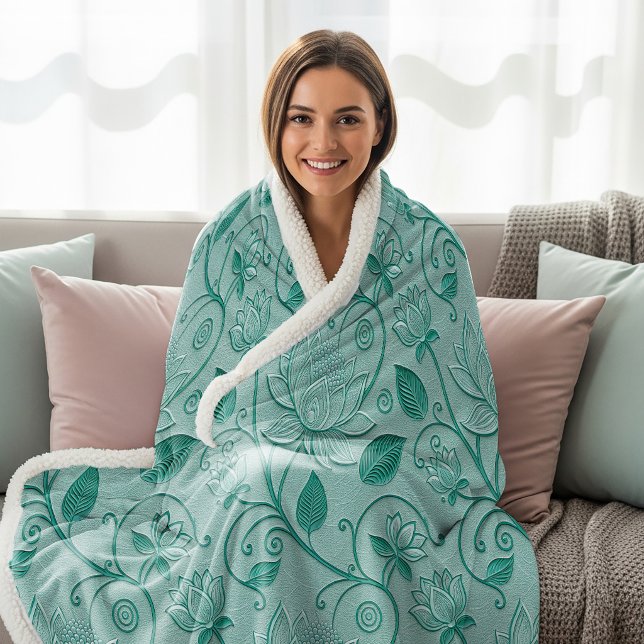 Pastellgrüne Lotus-Prägung Sherpadecke (Von Creator hochgeladen)