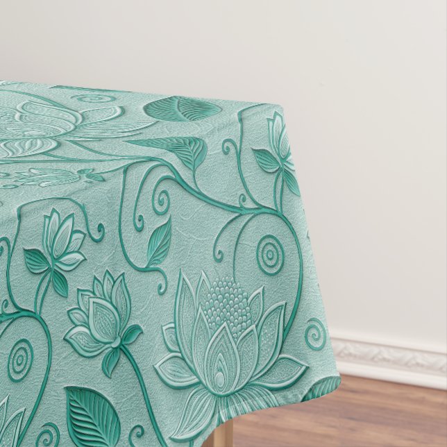 Pastellgrüne Lotus-Prägung Tischdecke (Beispiel)