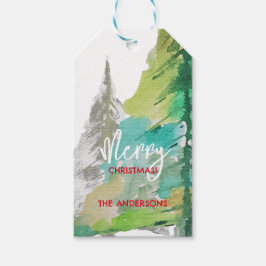 Pastellgrüne moderne Weihnachtsbaum-Wasserfarbenku Geschenkanhänger