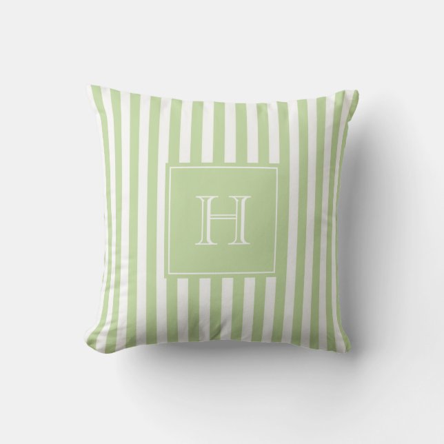 Pastellgrüne Monogramm-Streifen-Vornehme und Schic Kissen (Vorderseite)