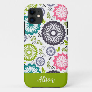Pastellgrüne rosa Teal-Blumen Vintage-Blumenname Case-Mate iPhone Hülle