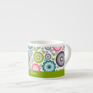 Pastellgrüne rosa Teal-Blumen Vintage-Blumenname Espressotasse