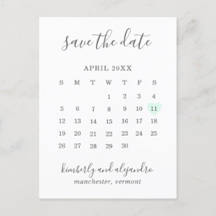 Pastellgrüner Herz-Kalender Modernes Save-the-Date Ankündigungspostkarte