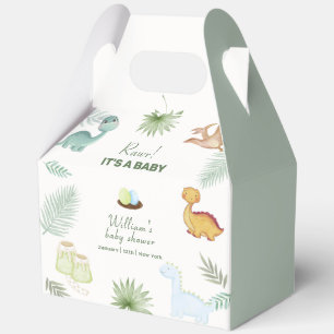 Pastellgrüner Vulkan-Tropen-Dinosaurier-Baby-Party Geschenkschachtel