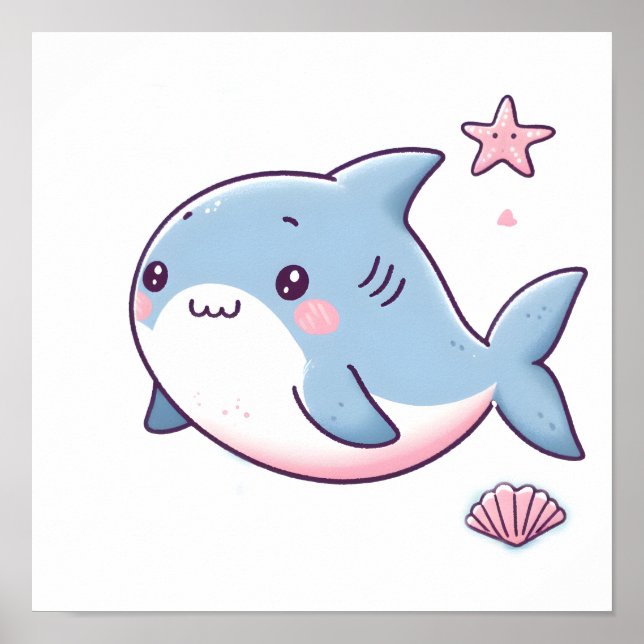 Pastellhaie-Design, Weicher Farbhai Art Poster (Vorne)