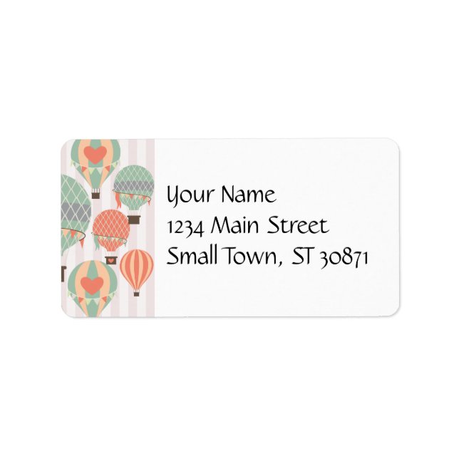 Pastellheiße Luftballons Steigen rosa Streifen Him Adressaufkleber (Vorne)