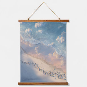 Pastellhimmel und sanfte Strandhorizont-Kunst Wandteppich Mit Holzrahmen