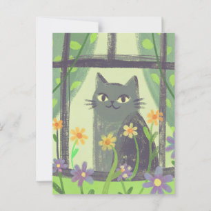 Pastellkatze und Blumen moderne Volkskunst Postkarte