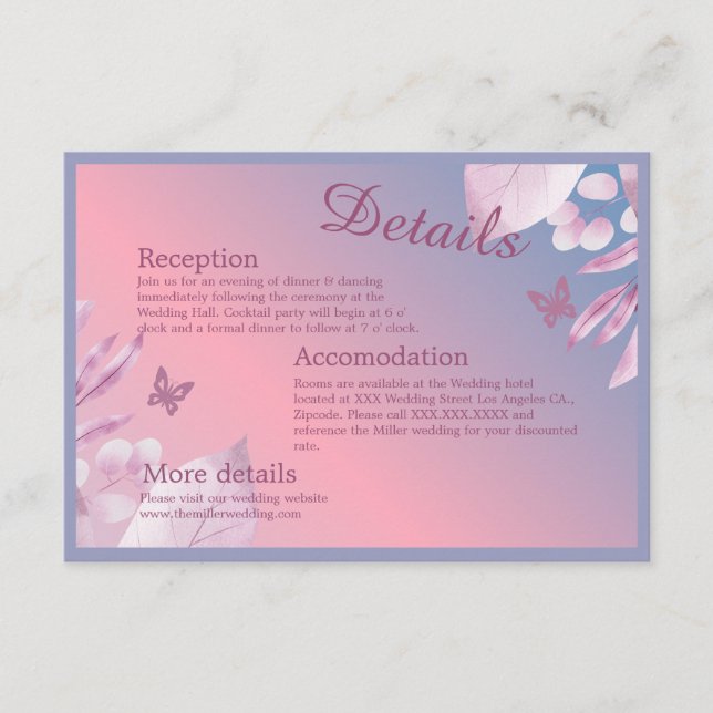 Pastellkirschblüte Sakura Hochzeit Begleitkarte (Vorderseite)