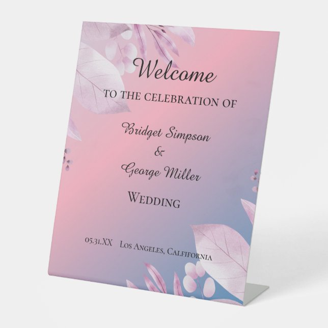 Pastellkirsche Blüte Sakura Hochzeit Begrüßungszei Sockelschild (Vorderseite)