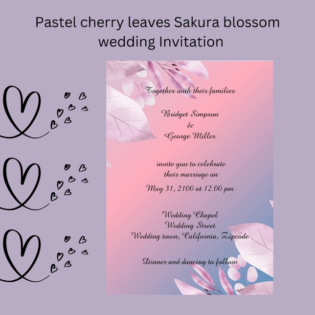 Pastellkirsche Blüte Sakura Hochzeit Einladung (pastel cherry blossom sakura Wedding Invitation)