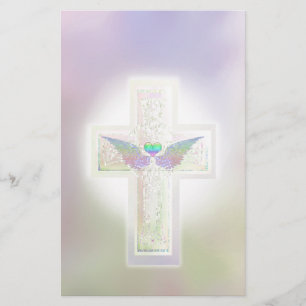 Pastellkreuz mit Herz- und Engelwunden Briefpapier