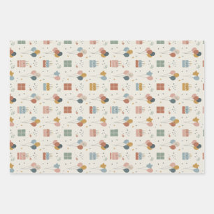 Pastellkuchen, Luftballons & Konfetti Scandi Geschenkpapier Set