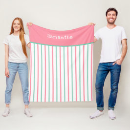 Pastelllachs Pink Aquamarin grüne Streifen Name Fleecedecke