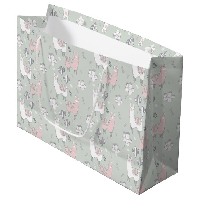 Pastelllama-Muster Große Geschenktüte (Vorderseite Schrägansicht)