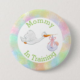 Pastellmama im Trainings-Storch mit Babyparty Button