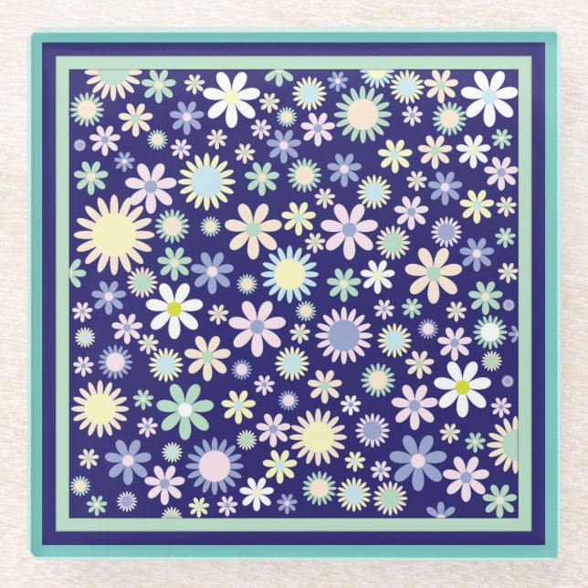 Pastellmuster Blume Gerahmtes Land Glasuntersetzer (Vorderseite)