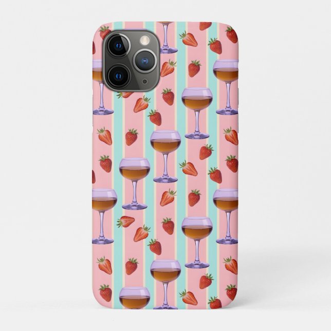 Pastellmuster mit Weingläsern und Erdbeeren Case-Mate iPhone Hülle (Rückseite)