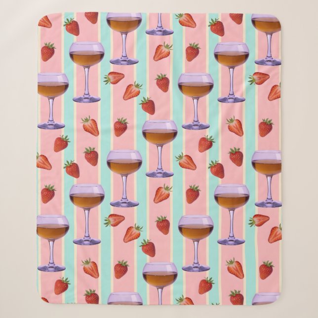Pastellmuster mit Weingläsern und Erdbeeren Sherpadecke (Vorderseite)