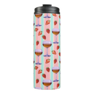 Pastellmuster mit Weingläsern und Erdbeeren Thermosbecher